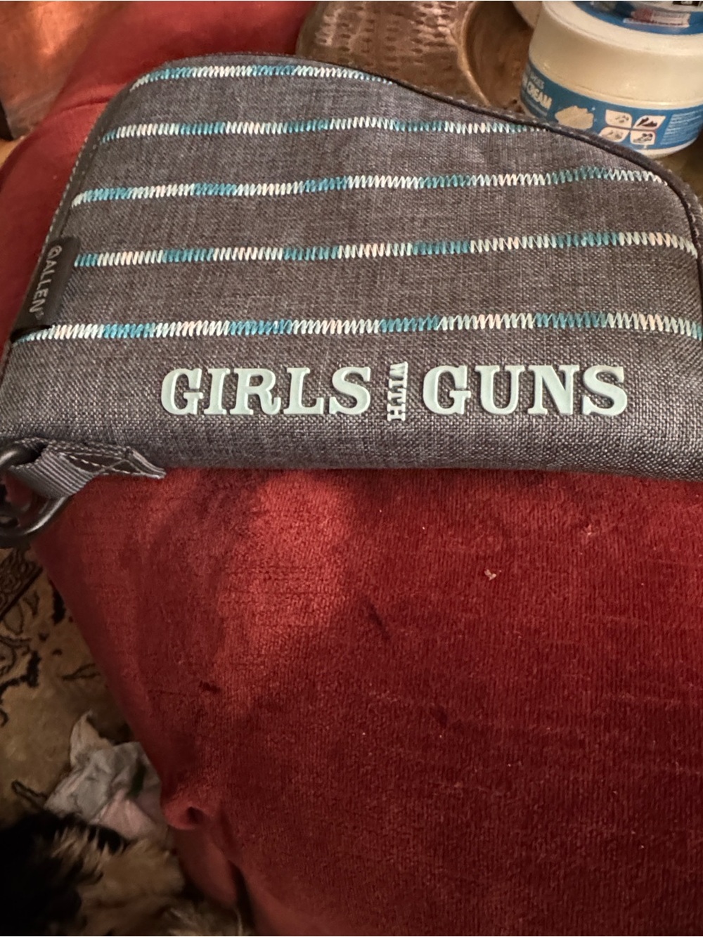 Gray Mini Wristlet with Teal Stripe Detail